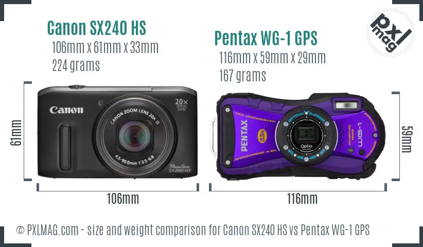 Canon SX240 HS vs Pentax WG-1 GPS size comparison