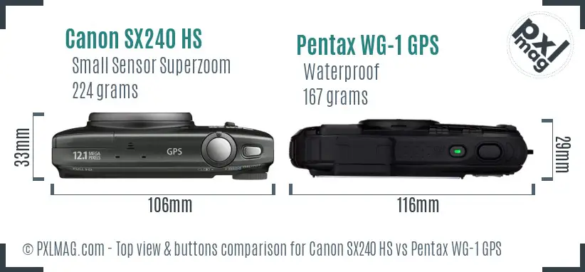 Canon SX240 HS vs Pentax WG-1 GPS top view buttons comparison