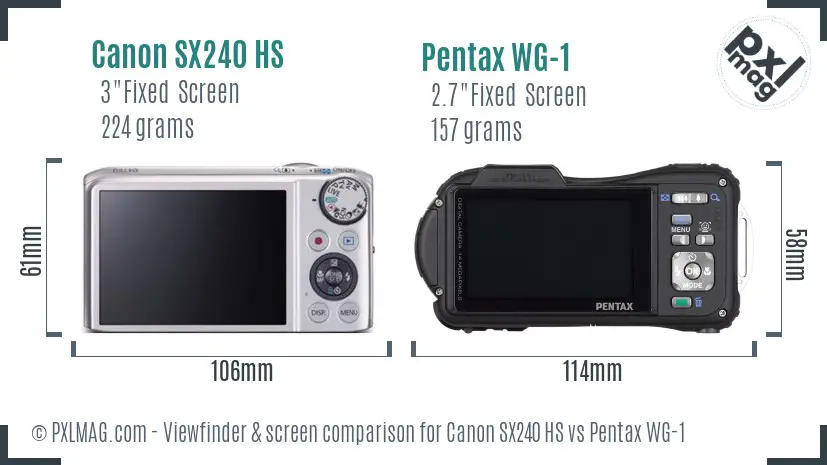 Canon SX240 HS vs Pentax WG-1 Screen and Viewfinder comparison