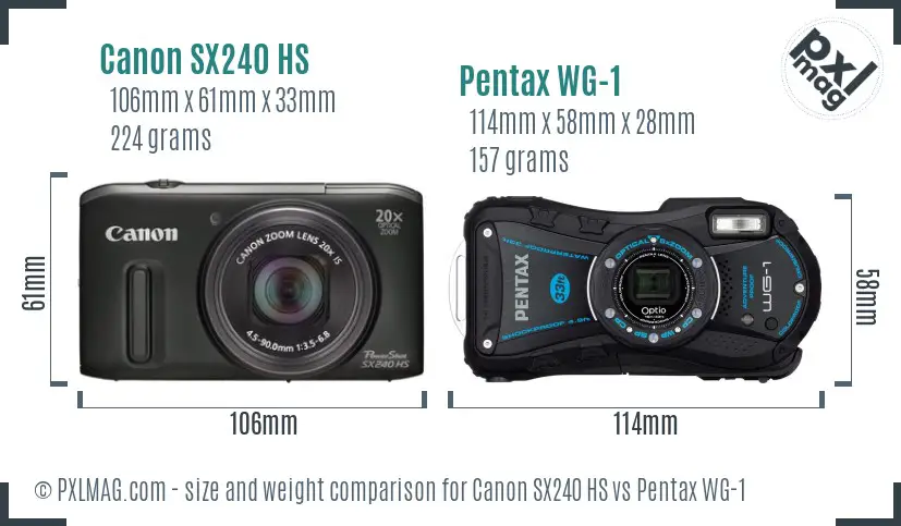 Canon SX240 HS vs Pentax WG-1 size comparison