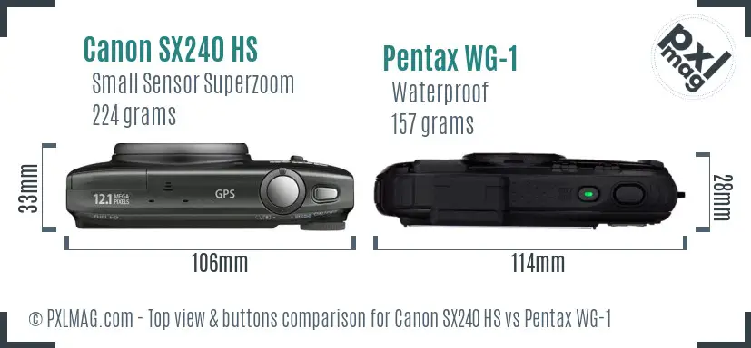 Canon SX240 HS vs Pentax WG-1 top view buttons comparison