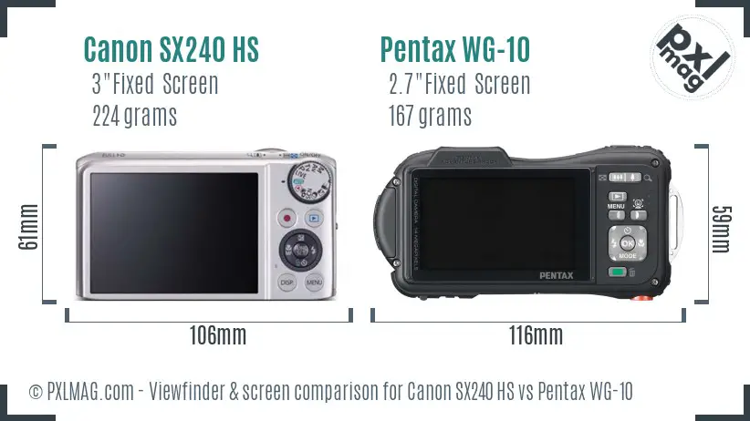 Canon SX240 HS vs Pentax WG-10 Screen and Viewfinder comparison