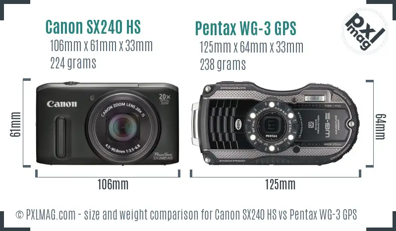 Canon SX240 HS vs Pentax WG-3 GPS size comparison