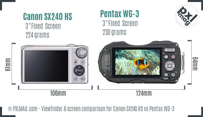 Canon SX240 HS vs Pentax WG-3 Screen and Viewfinder comparison