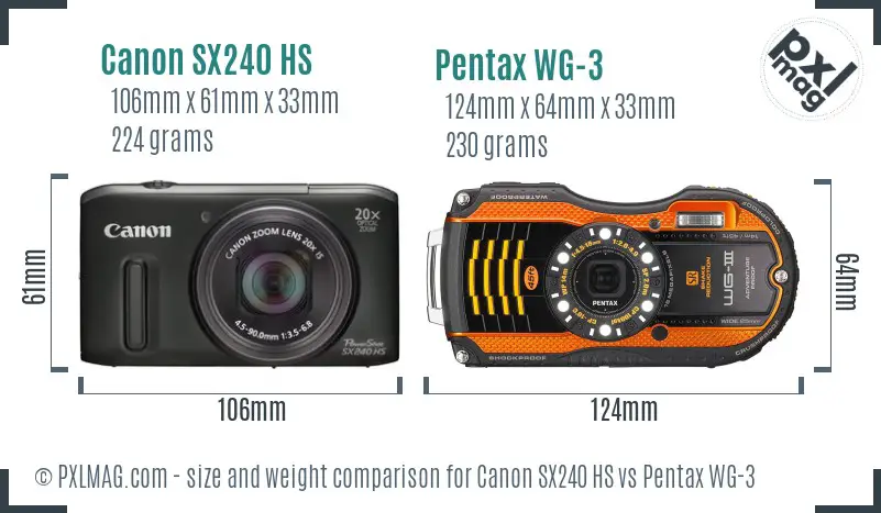 Canon SX240 HS vs Pentax WG-3 size comparison