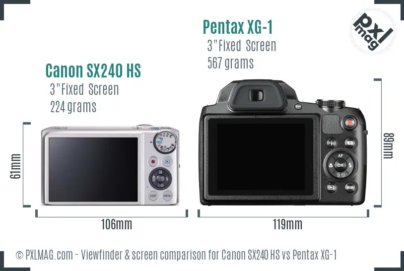 Canon SX240 HS vs Pentax XG-1 Screen and Viewfinder comparison