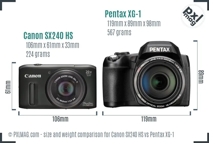 Canon SX240 HS vs Pentax XG-1 size comparison
