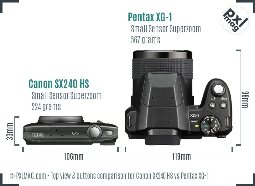 Canon SX240 HS vs Pentax XG-1 top view buttons comparison