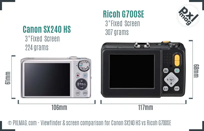 Canon SX240 HS vs Ricoh G700SE Screen and Viewfinder comparison