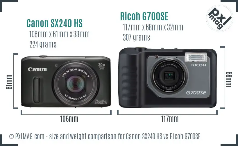 Canon SX240 HS vs Ricoh G700SE size comparison