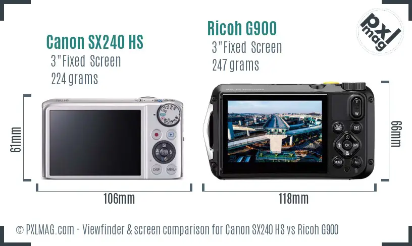 Canon SX240 HS vs Ricoh G900 Screen and Viewfinder comparison