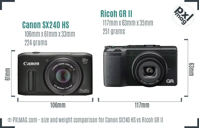 Canon SX240 HS vs Ricoh GR II size comparison