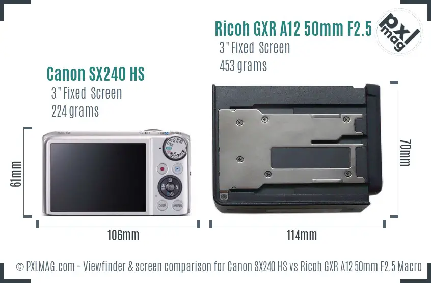 Canon SX240 HS vs Ricoh GXR A12 50mm F2.5 Macro Screen and Viewfinder comparison Canon SX240 HS vs Ricoh GXR A12 50mm F2.5 Macro Screen and Viewfinder comparison
