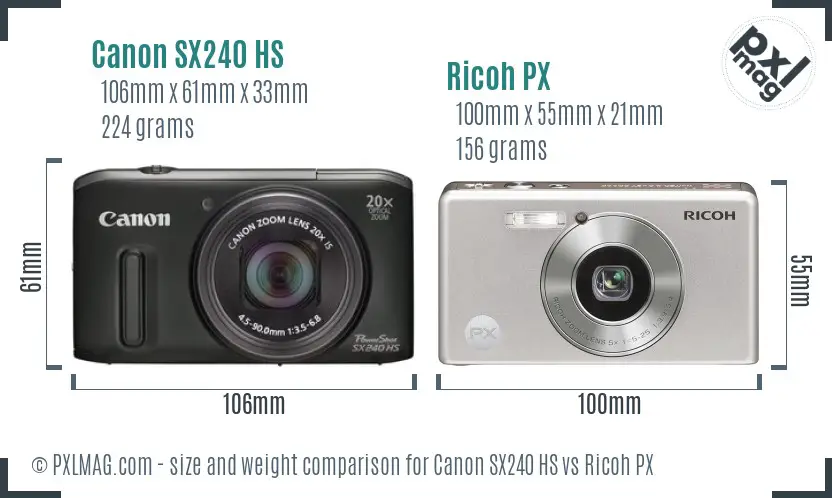 Canon SX240 HS vs Ricoh PX size comparison