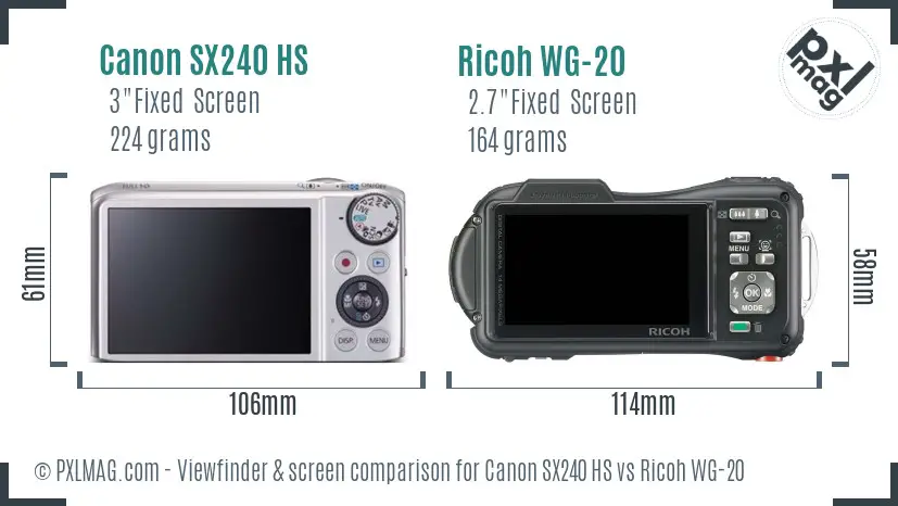 Canon SX240 HS vs Ricoh WG-20 Screen and Viewfinder comparison
