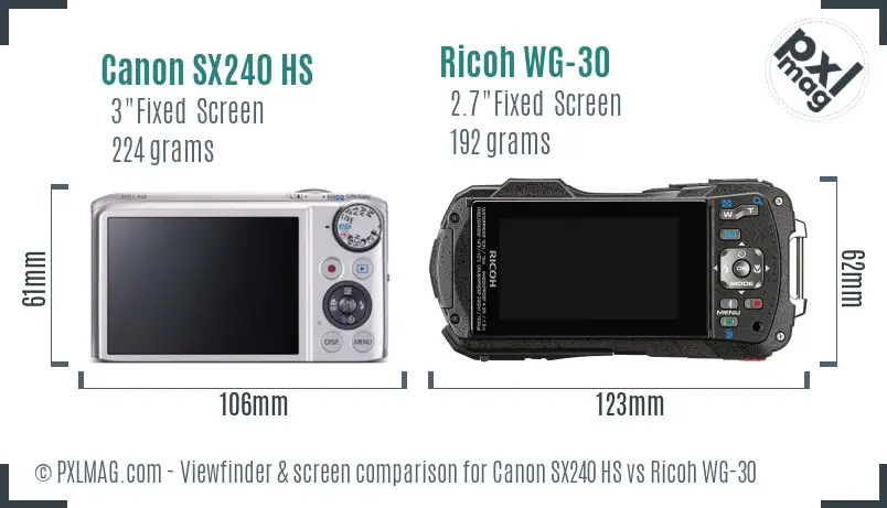 Canon SX240 HS vs Ricoh WG-30 Screen and Viewfinder comparison