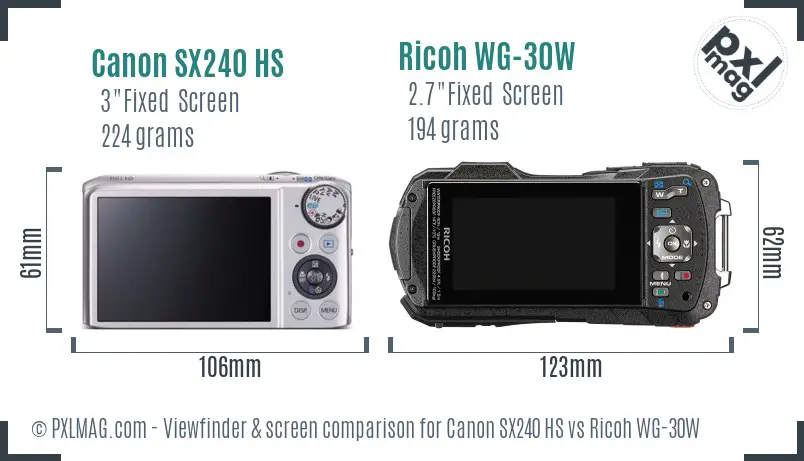 Canon SX240 HS vs Ricoh WG-30W Screen and Viewfinder comparison