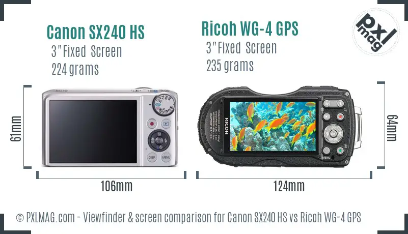 Canon SX240 HS vs Ricoh WG-4 GPS Screen and Viewfinder comparison