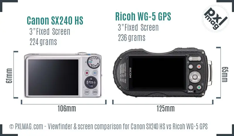 Canon SX240 HS vs Ricoh WG-5 GPS Screen and Viewfinder comparison