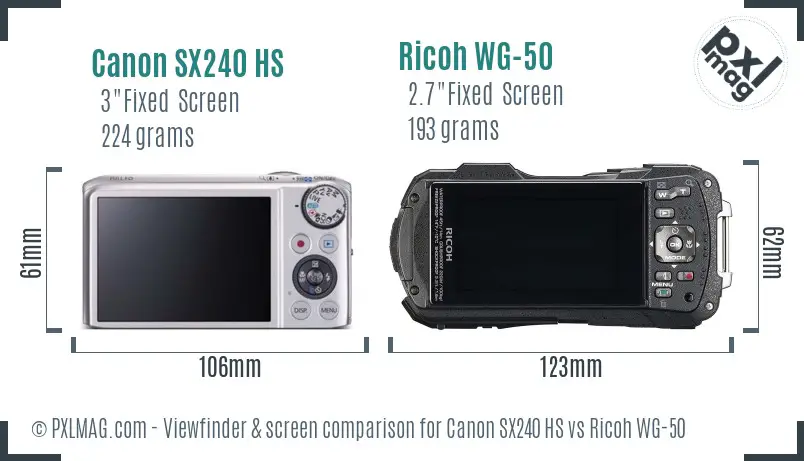 Canon SX240 HS vs Ricoh WG-50 Screen and Viewfinder comparison