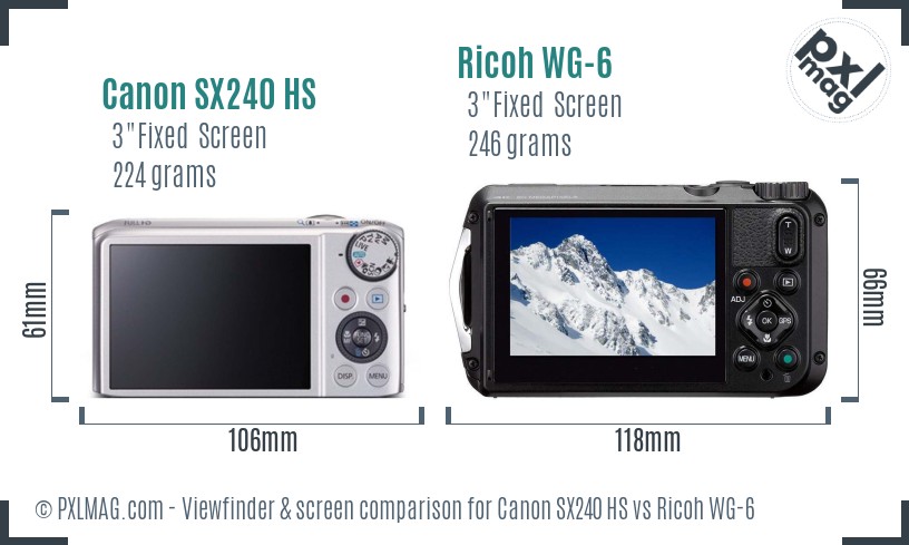 Canon SX240 HS vs Ricoh WG-6 Screen and Viewfinder comparison