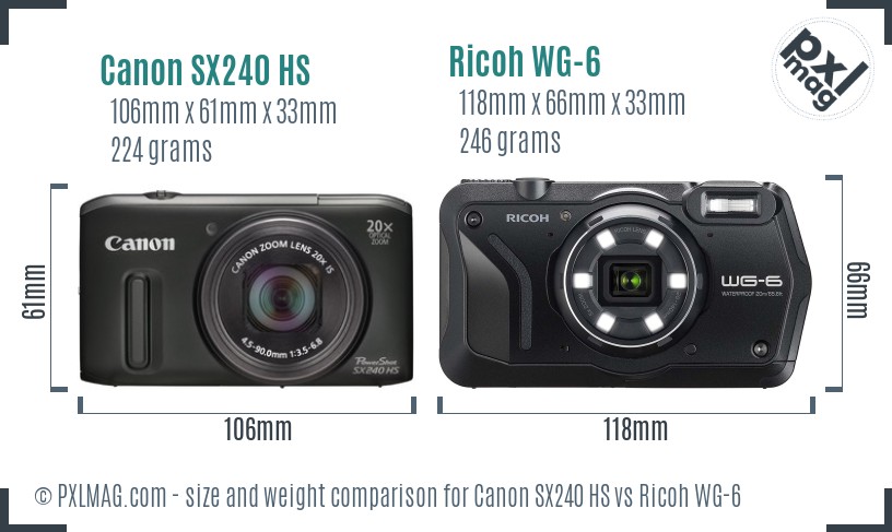Canon SX240 HS vs Ricoh WG-6 size comparison Canon SX240 HS vs Ricoh WG-6 size comparison