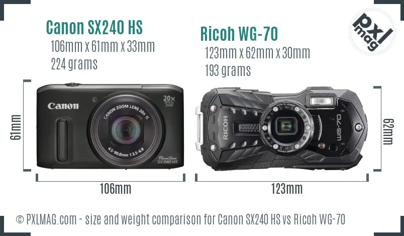 Canon SX240 HS vs Ricoh WG-70 size comparison Canon SX240 HS vs Ricoh WG-70 size comparison