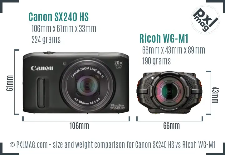 Canon SX240 HS vs Ricoh WG-M1 size comparison Canon SX240 HS vs Ricoh WG-M1 size comparison