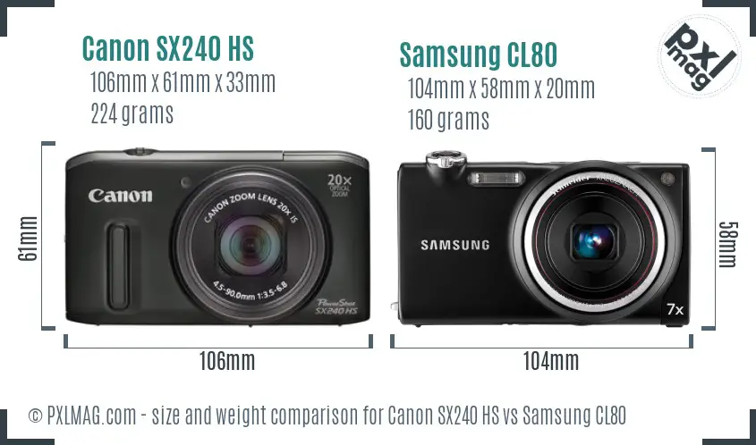 Canon SX240 HS vs Samsung CL80 size comparison
