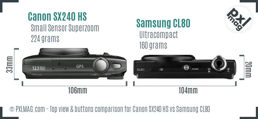Canon SX240 HS vs Samsung CL80 top view buttons comparison