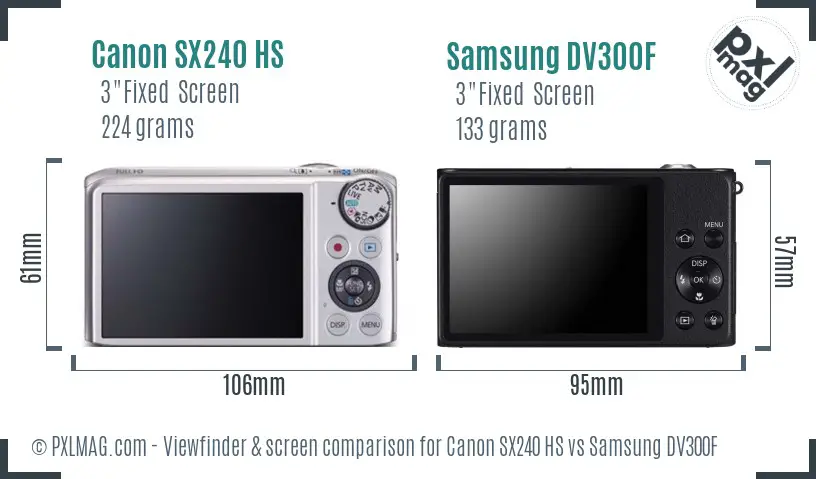 Canon SX240 HS vs Samsung DV300F Screen and Viewfinder comparison
