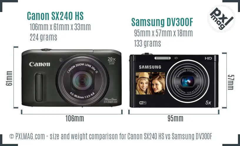 Canon SX240 HS vs Samsung DV300F size comparison