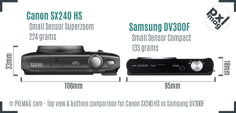 Canon SX240 HS vs Samsung DV300F top view buttons comparison