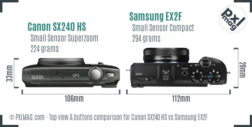 Canon SX240 HS vs Samsung EX2F top view buttons comparison