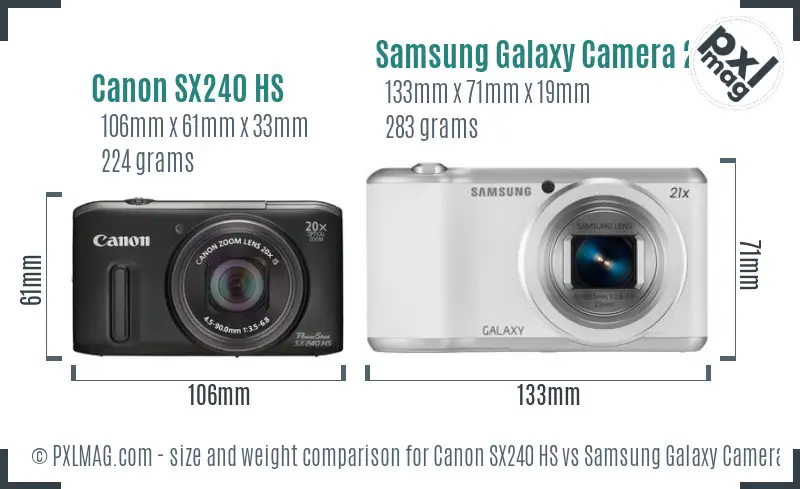 Canon SX240 HS vs Samsung Galaxy Camera 2 size comparison