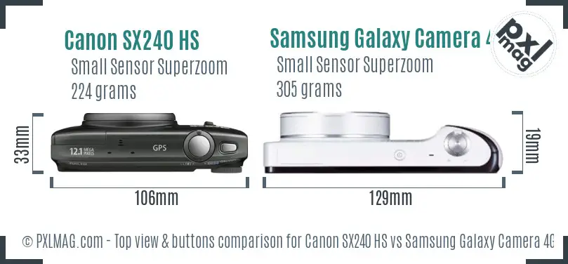 Canon SX240 HS vs Samsung Galaxy Camera 4G top view buttons comparison