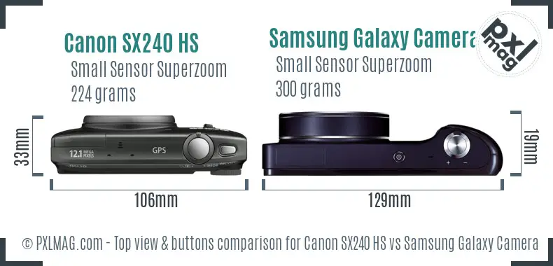 Canon SX240 HS vs Samsung Galaxy Camera top view buttons comparison