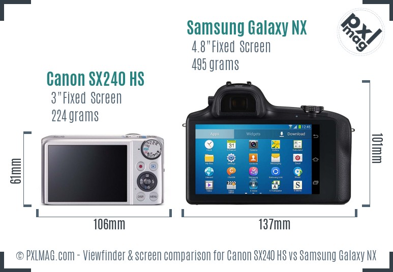 Canon SX240 HS vs Samsung Galaxy NX Screen and Viewfinder comparison