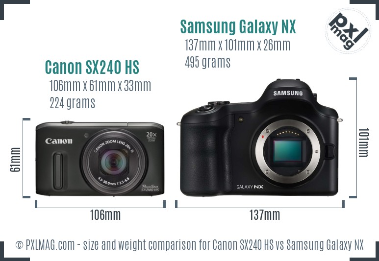 Canon SX240 HS vs Samsung Galaxy NX size comparison Canon SX240 HS vs Samsung Galaxy NX size comparison