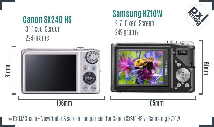 Canon SX240 HS vs Samsung HZ10W Screen and Viewfinder comparison