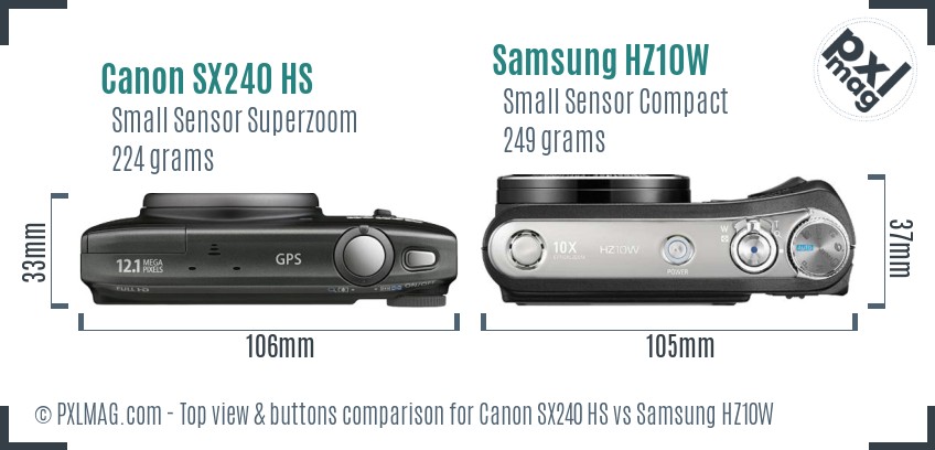 Canon SX240 HS vs Samsung HZ10W top view buttons comparison