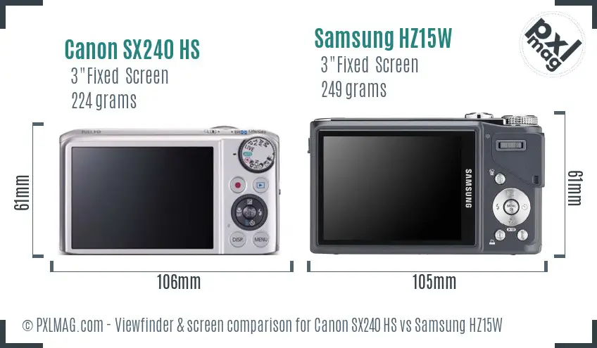 Canon SX240 HS vs Samsung HZ15W Screen and Viewfinder comparison