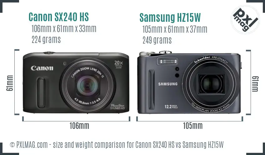 Canon SX240 HS vs Samsung HZ15W size comparison