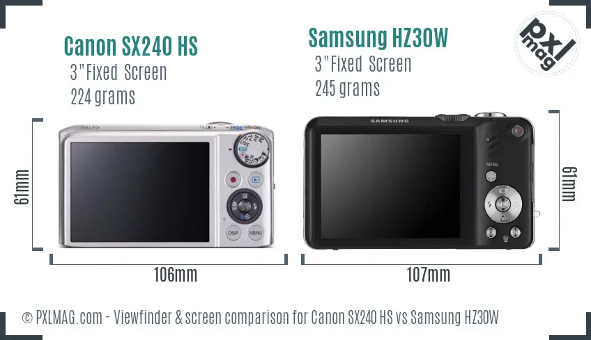 Canon SX240 HS vs Samsung HZ30W Screen and Viewfinder comparison