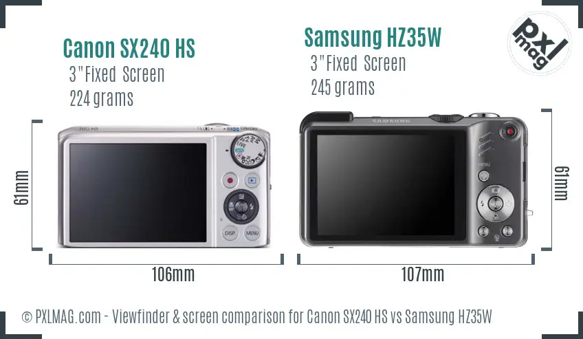 Canon SX240 HS vs Samsung HZ35W Screen and Viewfinder comparison