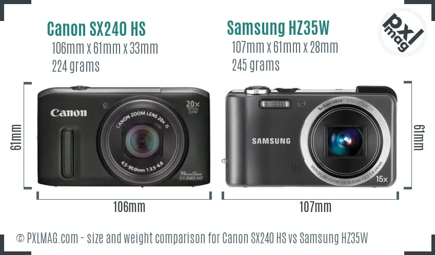Canon SX240 HS vs Samsung HZ35W size comparison