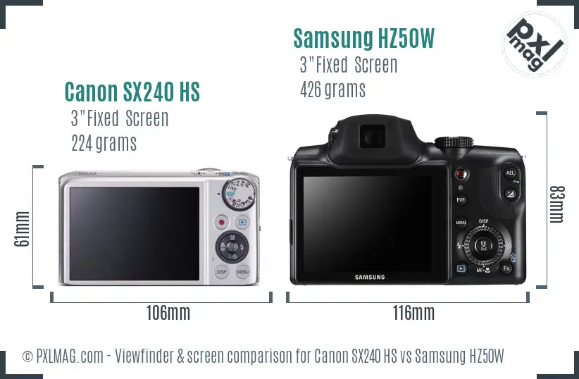 Canon SX240 HS vs Samsung HZ50W Screen and Viewfinder comparison