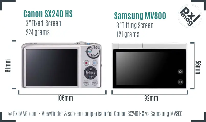 Canon SX240 HS vs Samsung MV800 Screen and Viewfinder comparison