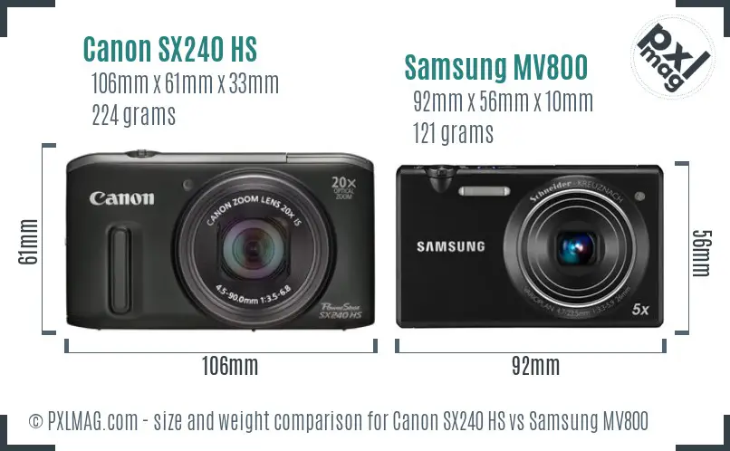Canon SX240 HS vs Samsung MV800 size comparison
