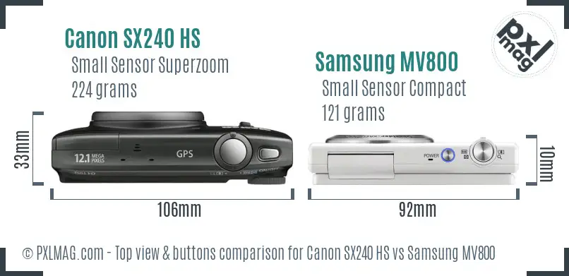 Canon SX240 HS vs Samsung MV800 top view buttons comparison